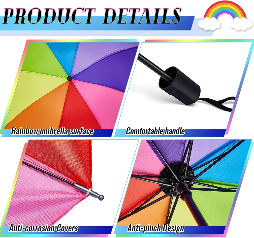 Amylove 2 Pieces 8 Rib Rainbow Umbrella Portable Compact Tri Folded Umbrella LGBT Pride Collapsible Kids Beach Rainbow Travel Parasol for rain sun Pride Month Wedding Party