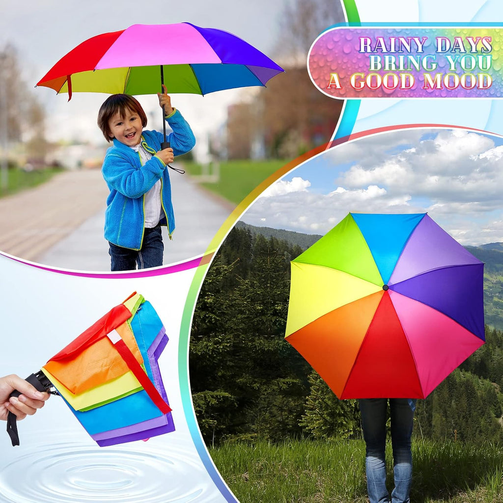 Amylove 2 Pieces 8 Rib Rainbow Umbrella Portable Compact Tri Folded Umbrella LGBT Pride Collapsible Kids Beach Rainbow Travel Parasol for rain sun Pride Month Wedding Party