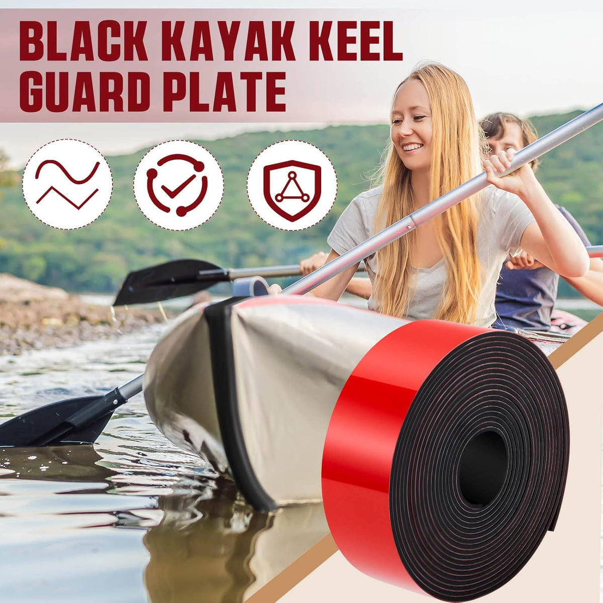 Amylove Kayak Keel Guard Self Adhesive DIY Kayak Keel Guard for Fiberglass Boat Protector Tape for Aluminum Boat Canoe Hull Prevent Scratches Damage Scars from Rocks Oyster Beds Black