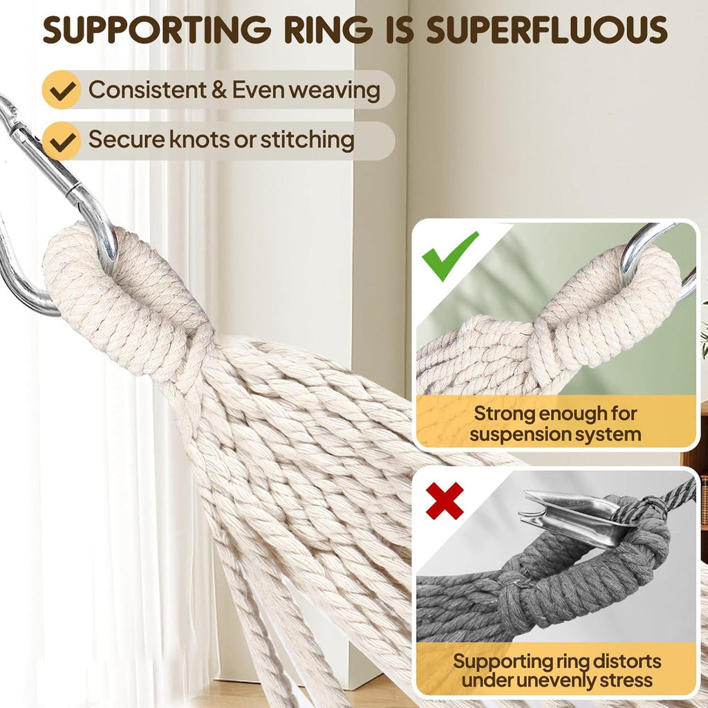 Cotton Hammock Portable Camping Hammocks for Hanging Sturdy Garden Comfortable Fabric Hammock with Tree Straps Up to 660lbs with Travel Bag for Camping Outdoor/Indoor Patio Backyard
