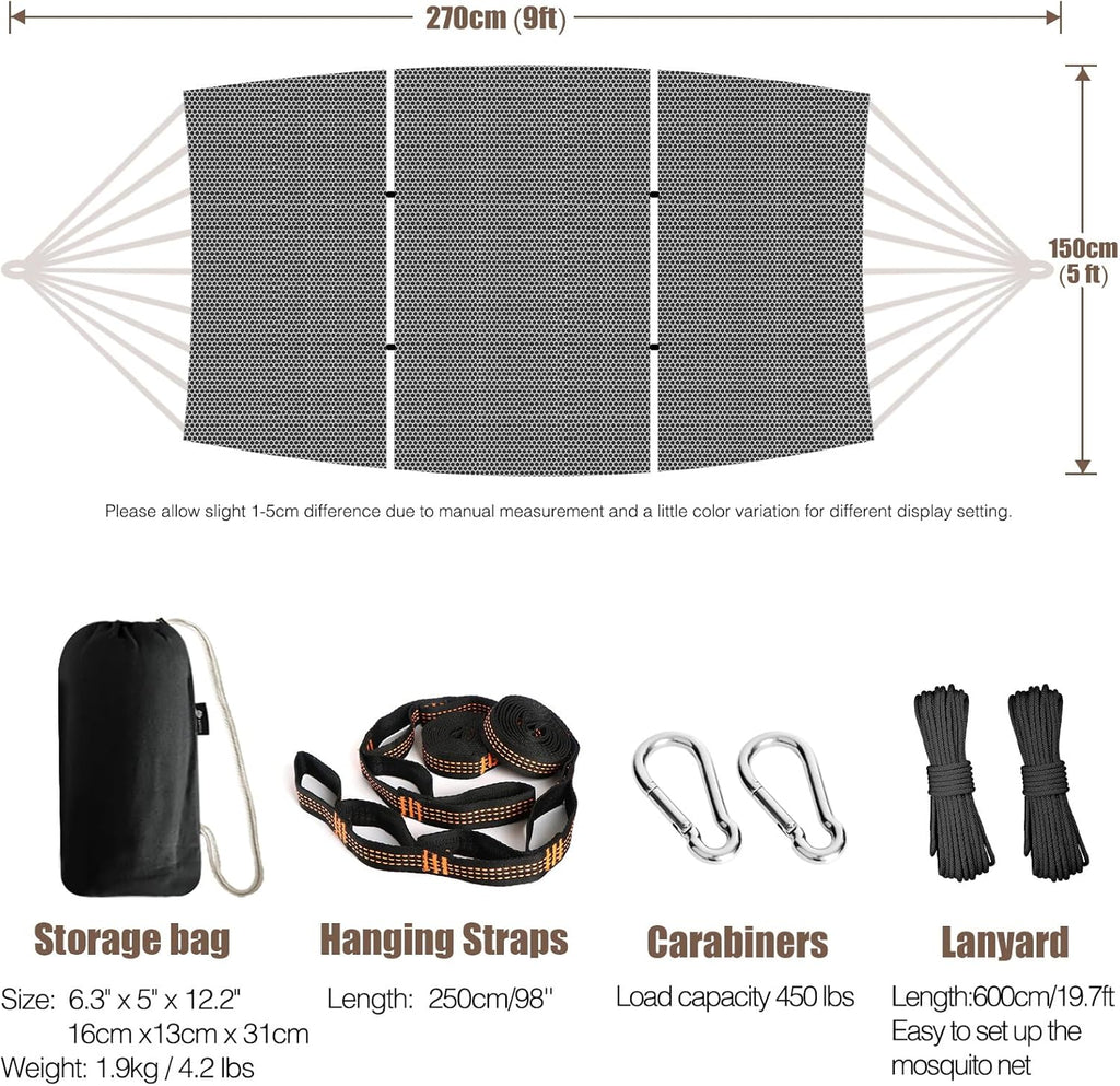 Camping Hammock with Mosquito Netting and Tree Straps - Sturdy Up to 450lbs for Outdoor, Backyard, Backpacking, Hiking
