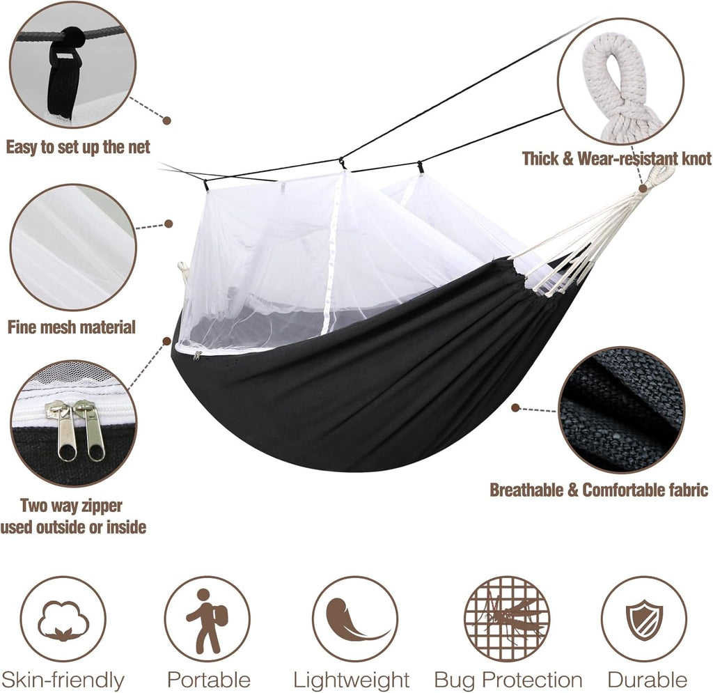 Camping Hammock with Mosquito Netting and Tree Straps - Sturdy Up to 450lbs for Outdoor, Backyard, Backpacking, Hiking