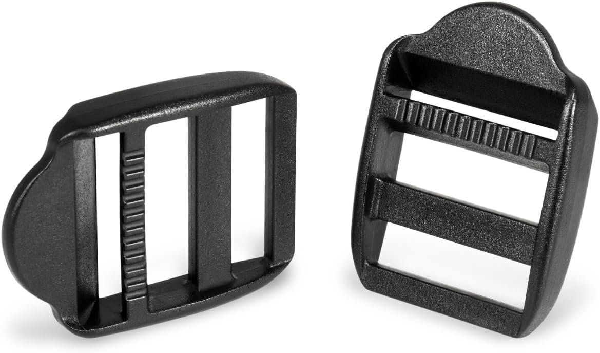 CooBigo 12 Pack Plastic Ladder Lock Buckles, 1" Ladder Slider Buckle for Backpack Strap Nylon Webbing Clip Replacement, Outdoor Camping Gear Sleeping Bag Tent Tie Down Strap Accessories (Black)