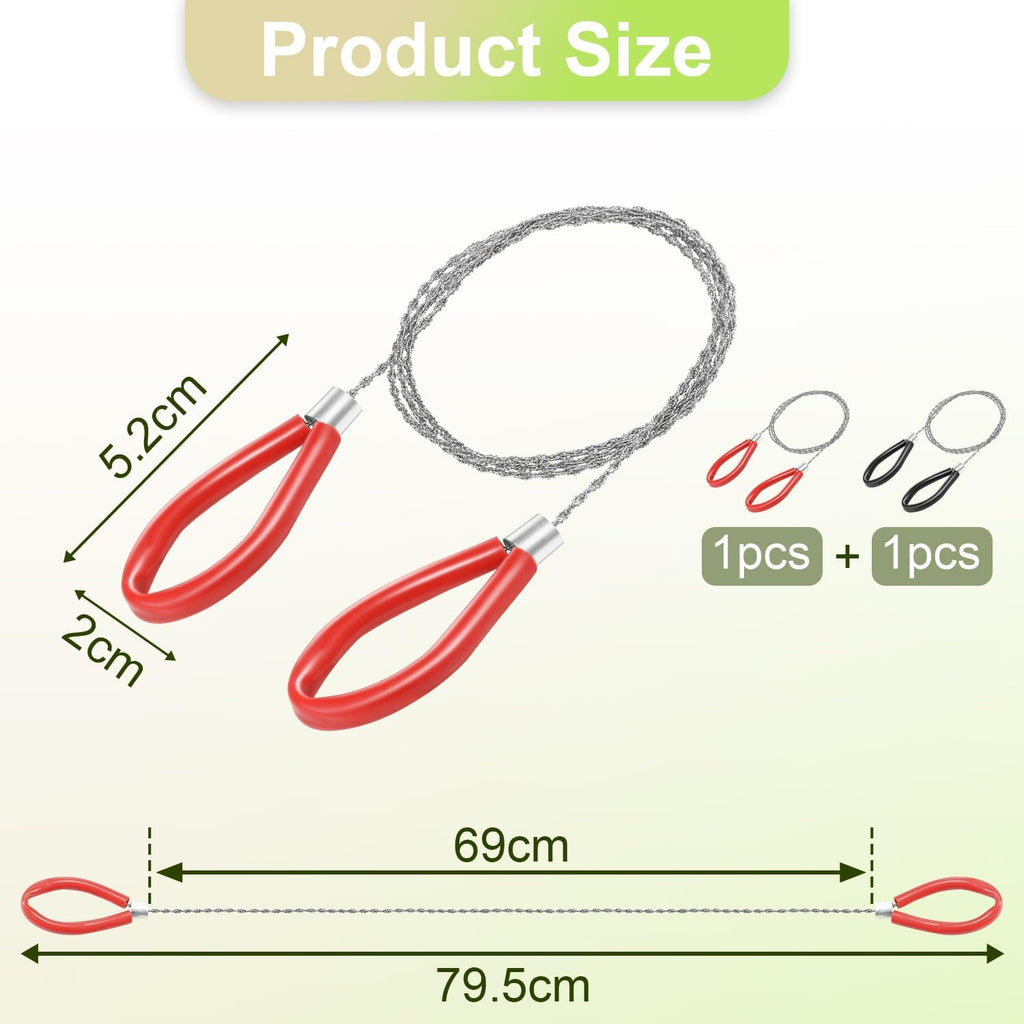 2pcs Cable Wire Saw for PVC, Stainless Steel Pocket Chainsaw Rope Backpack Gear, 31.3" Rope Saw for PE and ABS Plastic Pipes, Emergency Survival Outdoor Camping Hiking Hunting Kits