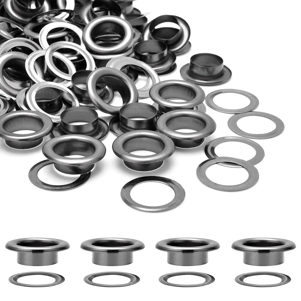 100Sets 1/2 Inch Eyelets and Grommets, Metal Eyelets Grommet Kit with Washers Backing Eyele for Fabric Clothing Tarps Leather Bag Shoes Curtains Hats Tents Repair and Decoration (Black)