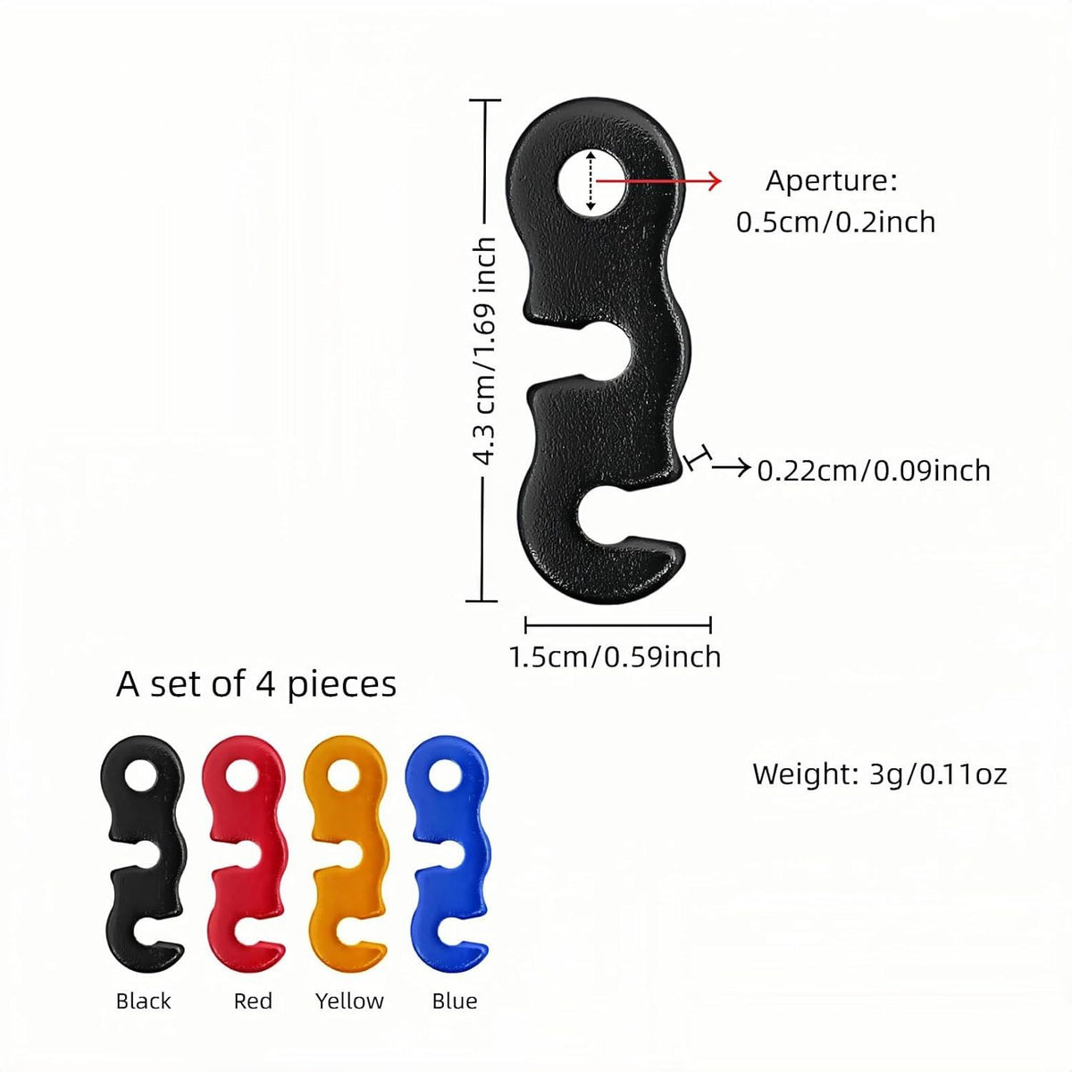 Three Eye Wind Rope Buckle,3-Hole Aluminum Guyline Tensioner, Lightweight Adjustable Cord Lock for Camping Tent Tarp, Parachute Cord Tightener,Set of 4 Colors