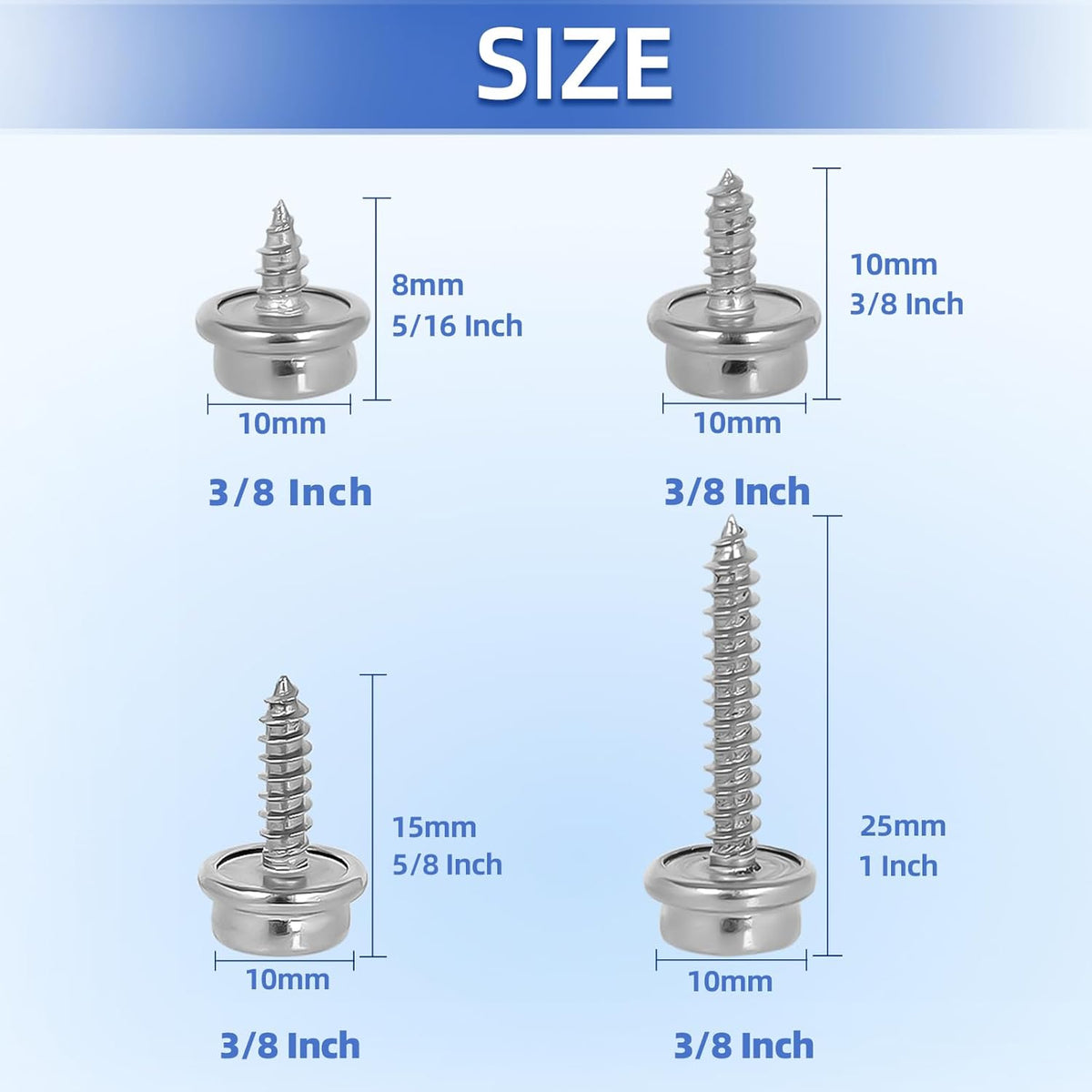 1" Boat Canvas Snaps, Marine Grade Boat Cover Snaps Stainless Steel Screws, 3/8" Socket Snap with Stainless Steel 1" Screw, 30 PCS