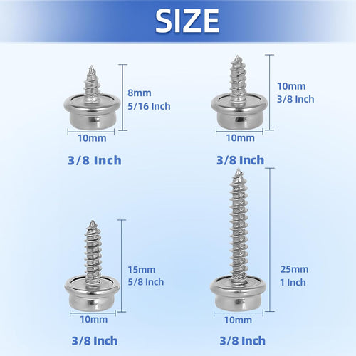 1" Boat Canvas Snaps, Marine Grade Boat Cover Snaps Stainless Steel Screws, 3/8" Socket Snap with Stainless Steel 1" Screw, 30 PCS