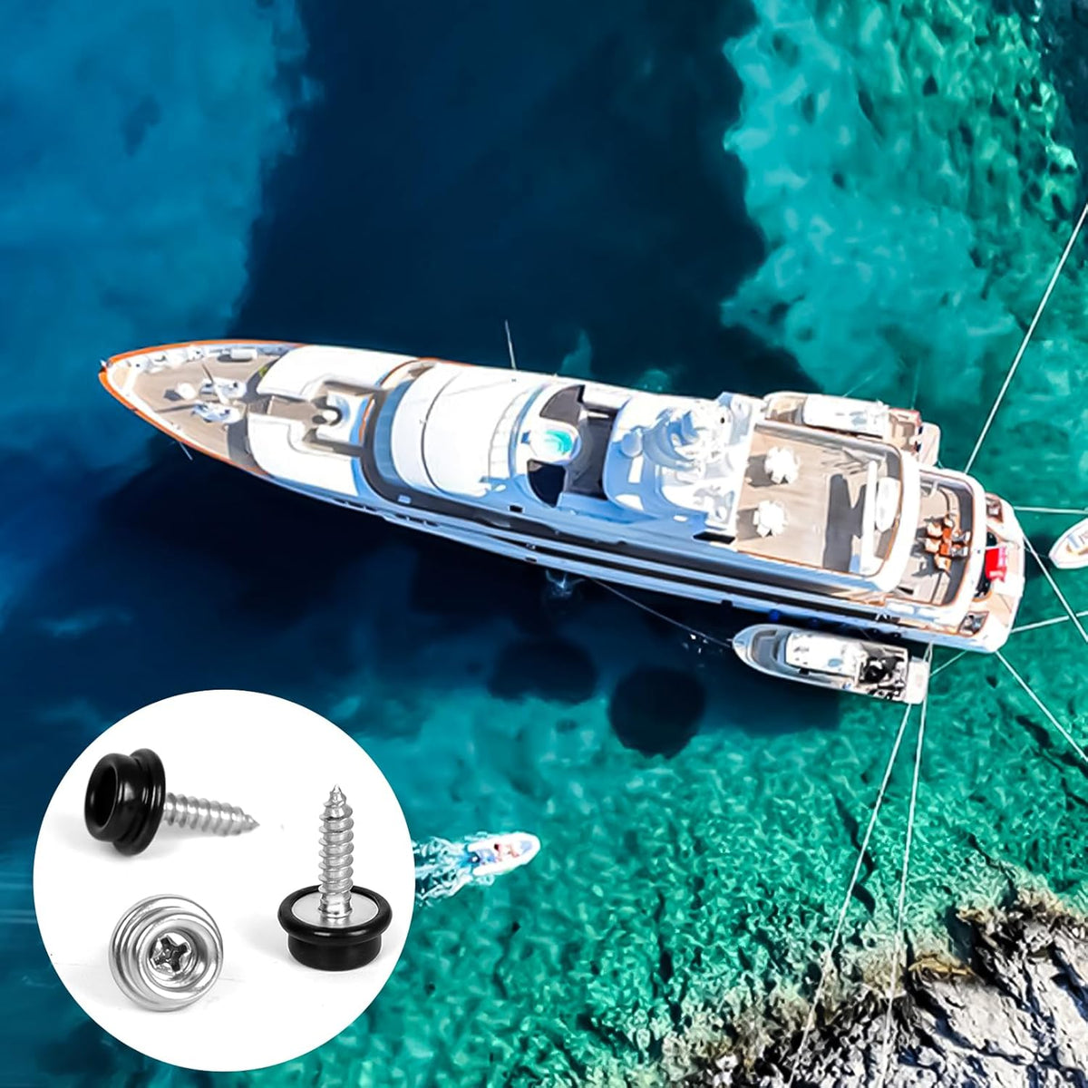 1" Boat Canvas Snaps, Marine Grade Boat Cover Snaps Stainless Steel Screws, 3/8" Socket Snap with Stainless Steel 1" Screw, 30 PCS