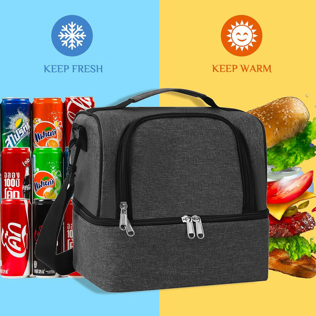 Lunch Bag for Women and Men - Reusable, Leakproof, and Insulated Double Deck Design for Picnic, Hiking, Beach, Work and Office Use