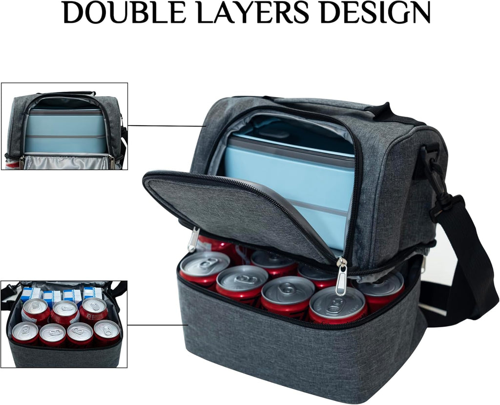 Lunch Bag for Women and Men - Reusable, Leakproof, and Insulated Double Deck Design for Picnic, Hiking, Beach, Work and Office Use
