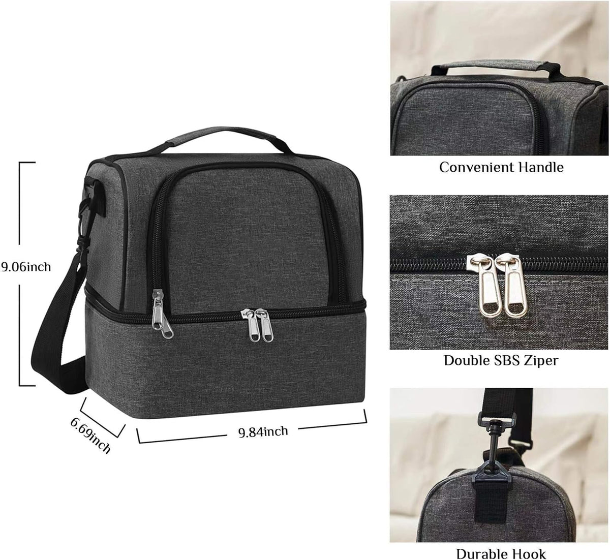 Lunch Bag for Women and Men - Reusable, Leakproof, and Insulated Double Deck Design for Picnic, Hiking, Beach, Work and Office Use