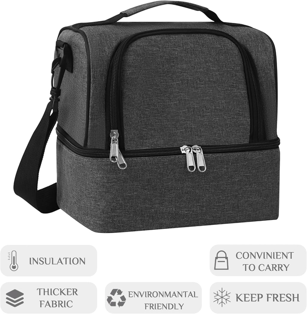 Lunch Bag for Women and Men - Reusable, Leakproof, and Insulated Double Deck Design for Picnic, Hiking, Beach, Work and Office Use