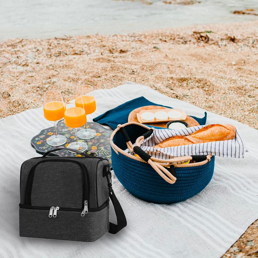 Lunch Bag for Women and Men - Reusable, Leakproof, and Insulated Double Deck Design for Picnic, Hiking, Beach, Work and Office Use