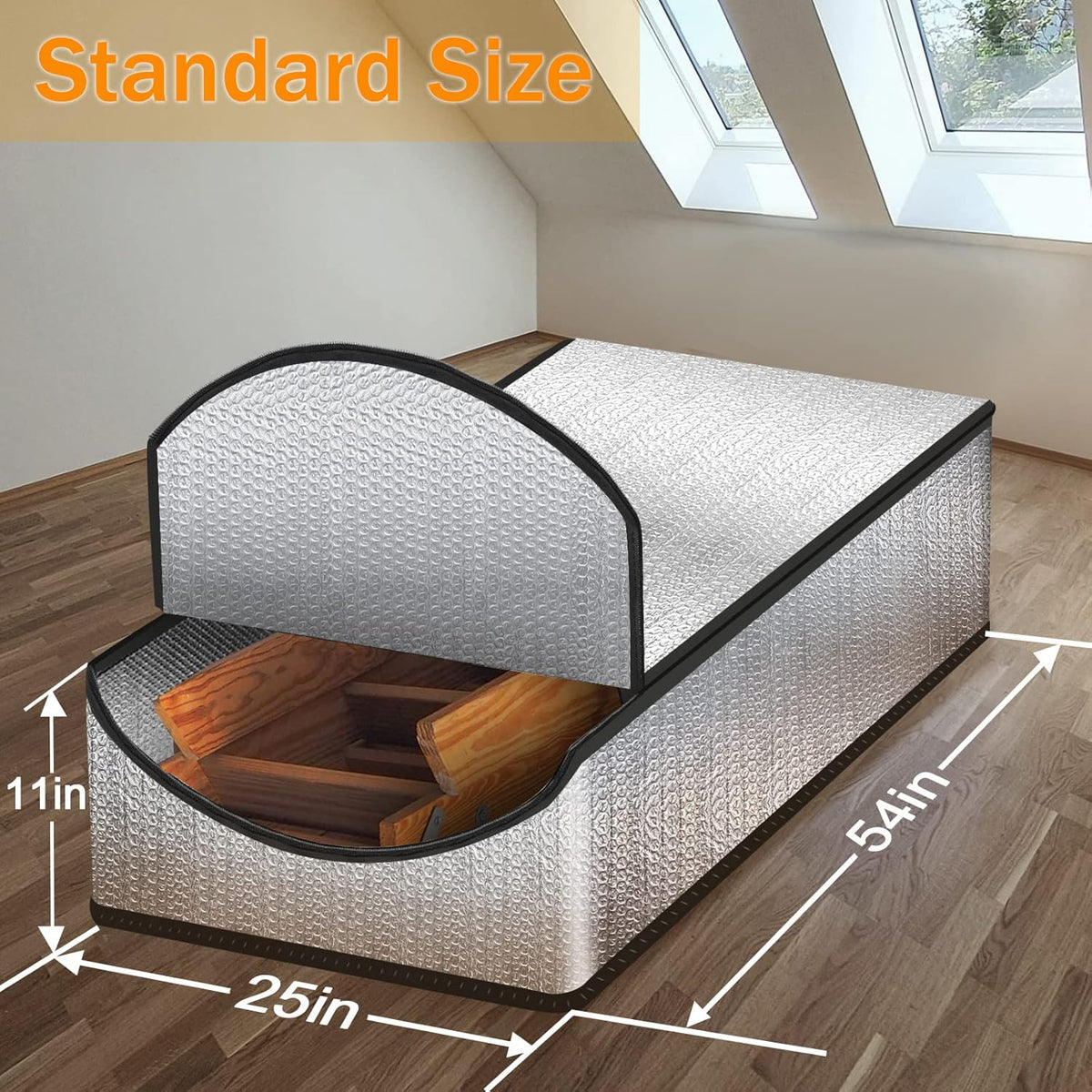 Attic Stairs Insulation Cover Tent Premium Energy Saving, 25”x54”x11” for Pull Down Stairs, Double Bubble Reflective Radiant Barrier Reflects 95% of Radiant Heat