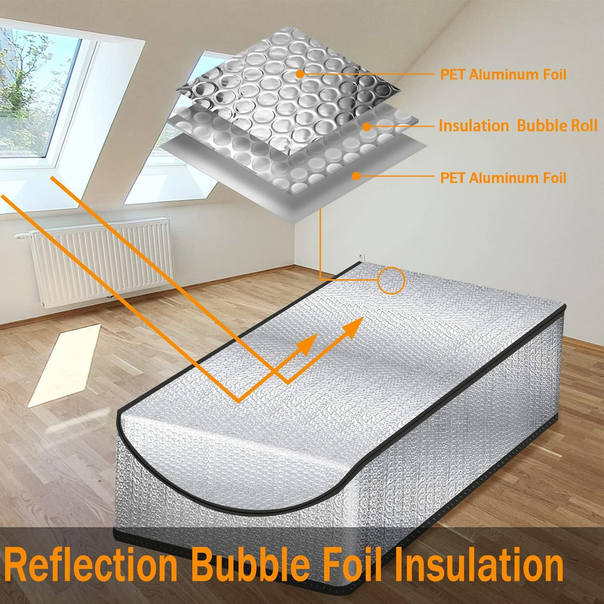 Attic Stairs Insulation Cover Tent Premium Energy Saving, 25”x54”x11” for Pull Down Stairs, Double Bubble Reflective Radiant Barrier Reflects 95% of Radiant Heat