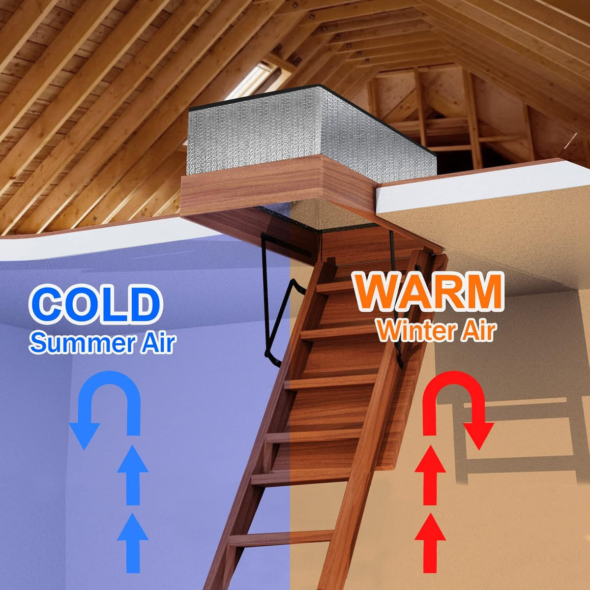 Attic Stairs Insulation Cover Tent Premium Energy Saving, 25”x54”x11” for Pull Down Stairs, Double Bubble Reflective Radiant Barrier Reflects 95% of Radiant Heat