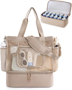 Beach Bag for Women, Mesh Tote Bags with Zipper, Sandproof Vacation Essentials with Cooler for Swim Cruise Pool