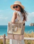 Beach Bag for Women, Mesh Tote Bags with Zipper, Sandproof Vacation Essentials with Cooler for Swim Cruise Pool