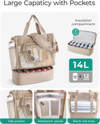 Beach Bag for Women, Mesh Tote Bags with Zipper, Sandproof Vacation Essentials with Cooler for Swim Cruise Pool