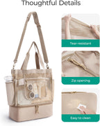 Beach Bag for Women, Mesh Tote Bags with Zipper, Sandproof Vacation Essentials with Cooler for Swim Cruise Pool