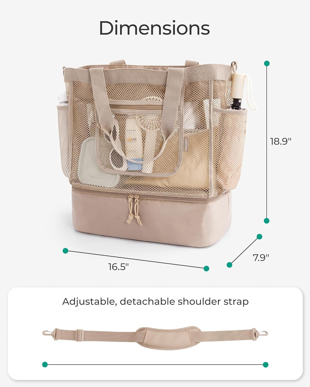 Beach Bag for Women, Mesh Tote Bags with Zipper, Sandproof Vacation Essentials with Cooler for Swim Cruise Pool