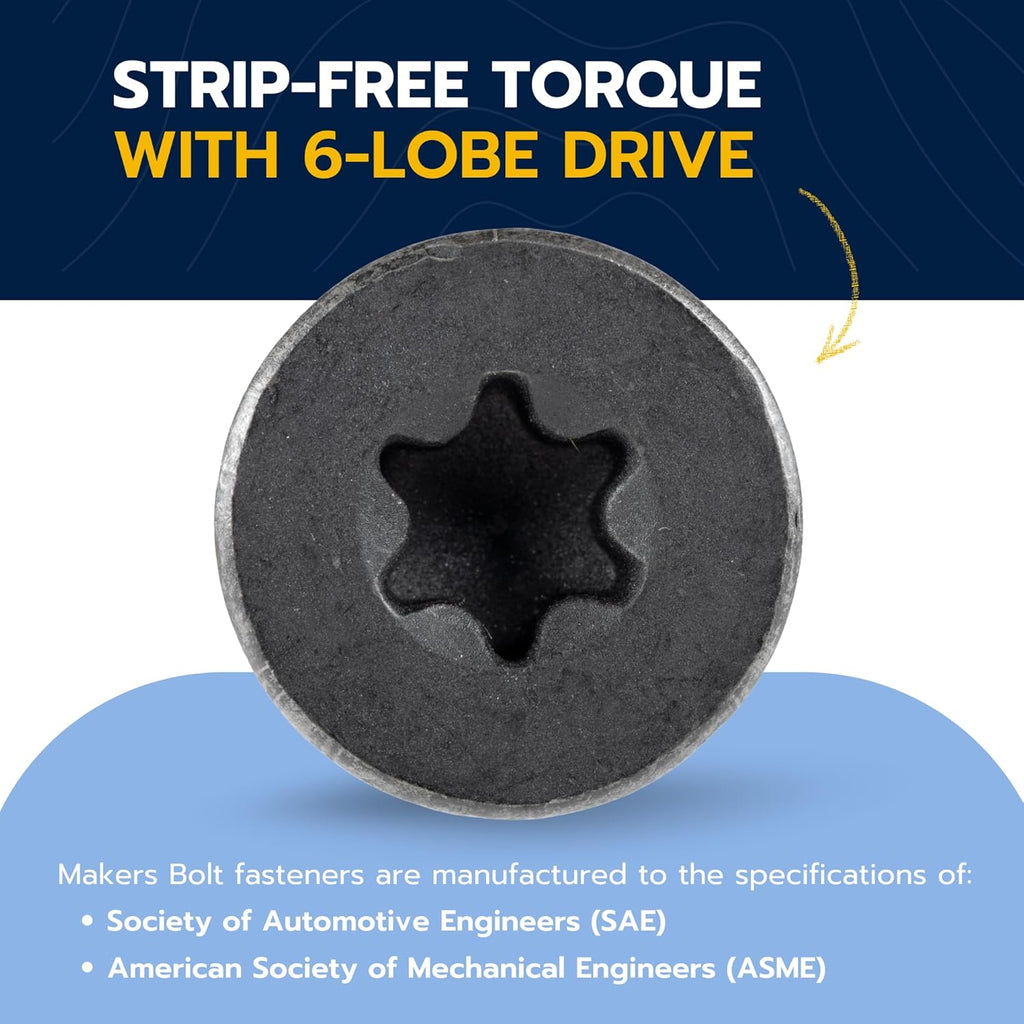 1/4 x 2-1/2" Trailer Deck Screws (100 pcs) T-30 Star Drive, Black Phosphate and Oil, Type F Thread Cutting Wood and Metal for Floorboards by Makers Bolt