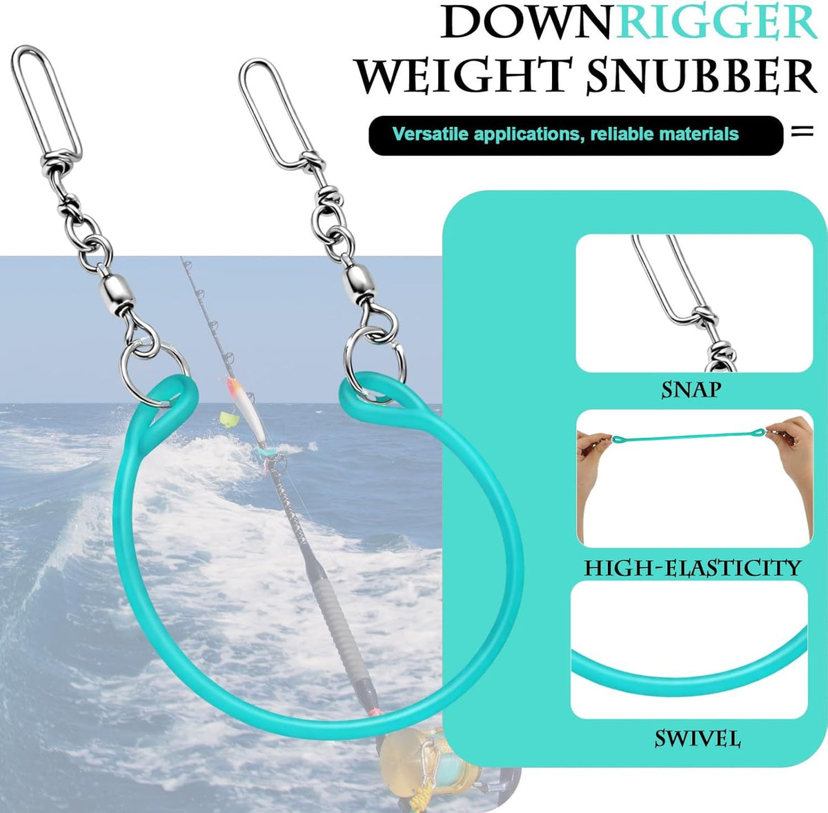 2 Pcs Blue Fishing downrigger Weight Snubber Trolling Snubber with downrigger Release Clips for Inshore Fishing, Deflector Weights, and Kite Trolling