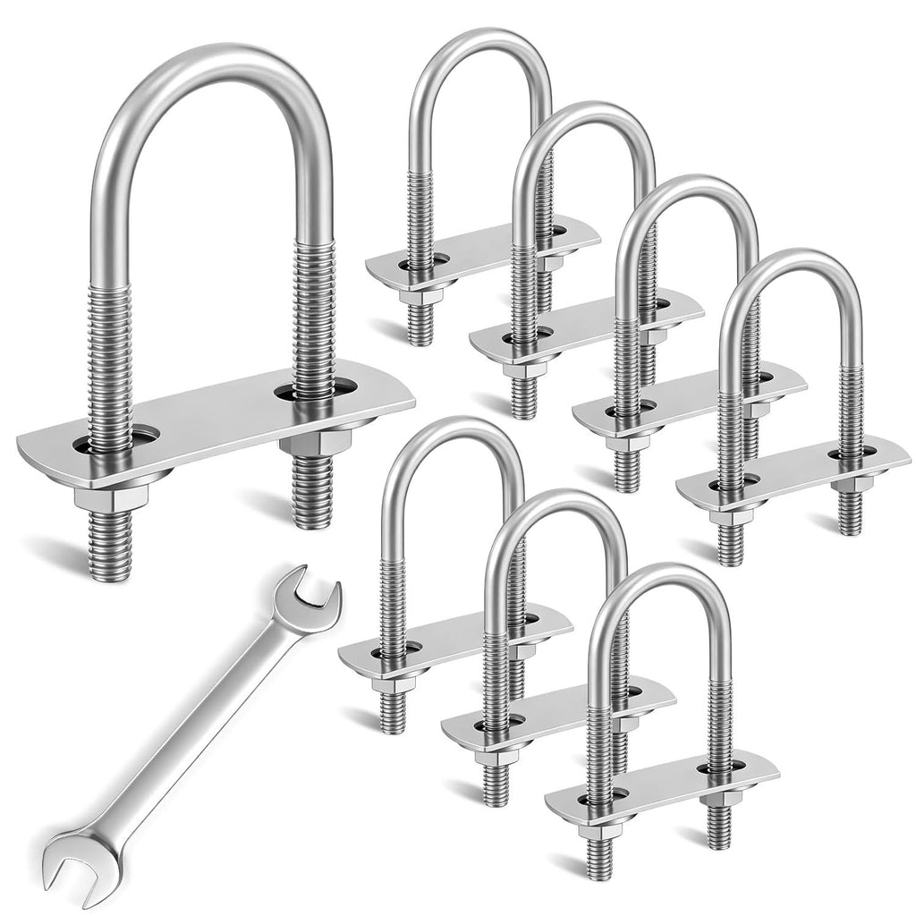8 Sets M6 U Bolts 1 Inch Wide, 304 Stainless Steel Heavy Duty 25mm x 70mm U Bolts with Nuts, Bolt Plate, Washers and Wrench for Boat Trailer