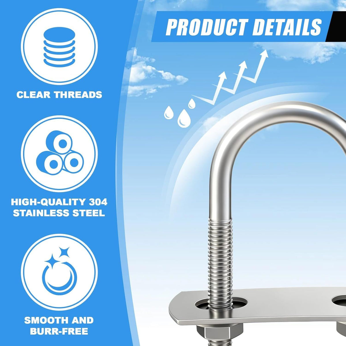 8 Sets M6 U Bolts 1 Inch Wide, 304 Stainless Steel Heavy Duty 25mm x 70mm U Bolts with Nuts, Bolt Plate, Washers and Wrench for Boat Trailer