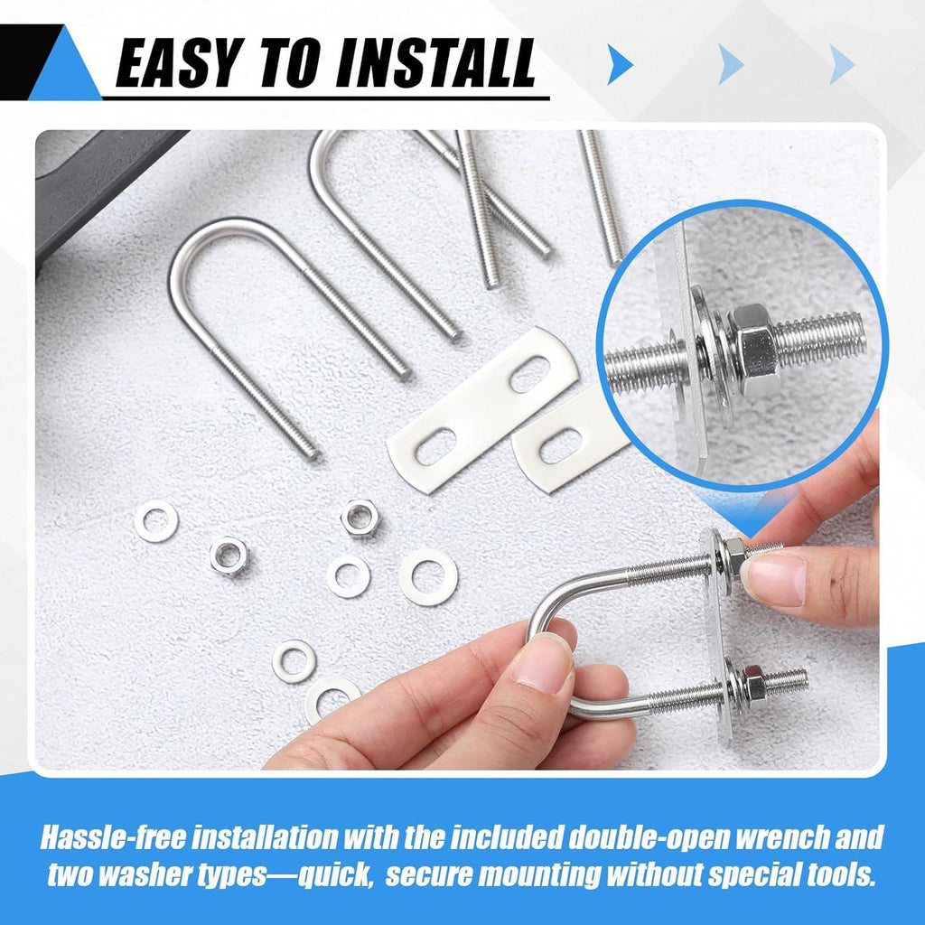 8 Sets M6 U Bolts 1 Inch Wide, 304 Stainless Steel Heavy Duty 25mm x 70mm U Bolts with Nuts, Bolt Plate, Washers and Wrench for Boat Trailer