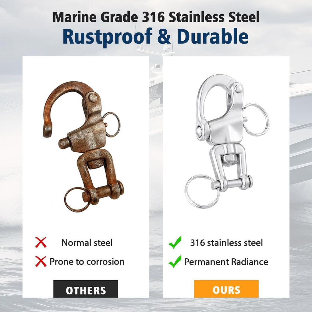 316 Stainless Steel Swivel Snap Shackle Clevis Quick Heavy Duty Release Spring Hook Marine Grade Sailing Halyard Shackle for Boat Rigging Industrial Lifting Climbing