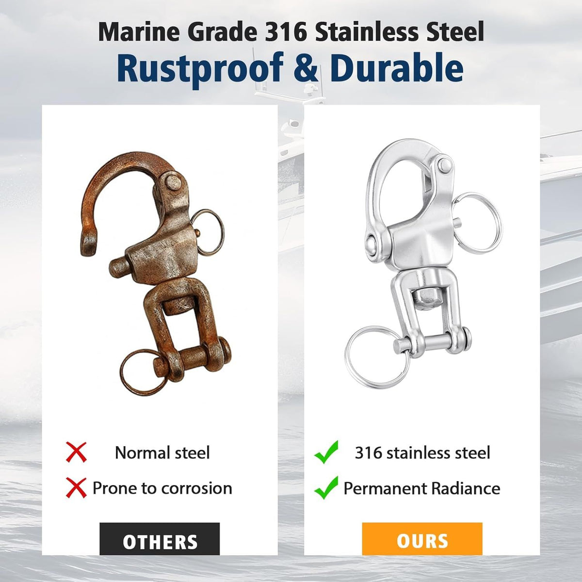 316 Stainless Steel Swivel Snap Shackle Clevis Quick Heavy Duty Release Spring Hook Marine Grade Sailing Halyard Shackle for Boat Rigging Industrial Lifting Climbing