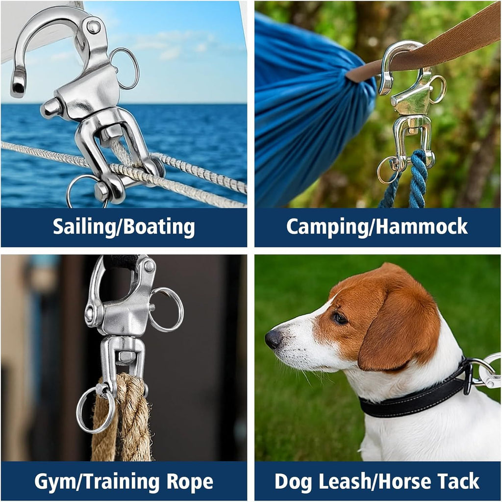 316 Stainless Steel Swivel Snap Shackle Clevis Quick Heavy Duty Release Spring Hook Marine Grade Sailing Halyard Shackle for Boat Rigging Industrial Lifting Climbing