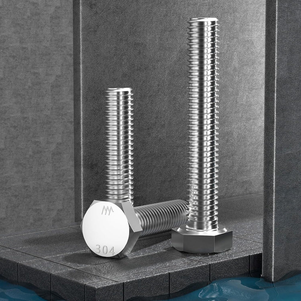 15Pcs 1/4-20 x 3-1/2" Hex Head Screws Bolts,304 Stainless Steel 18-8,Fully Threaded,External Hex Drive,Mounting Chair,Rail,Pump,Wheels,Handles,Antenna Parts,Boat and Plastic Bumpers(VG10211)