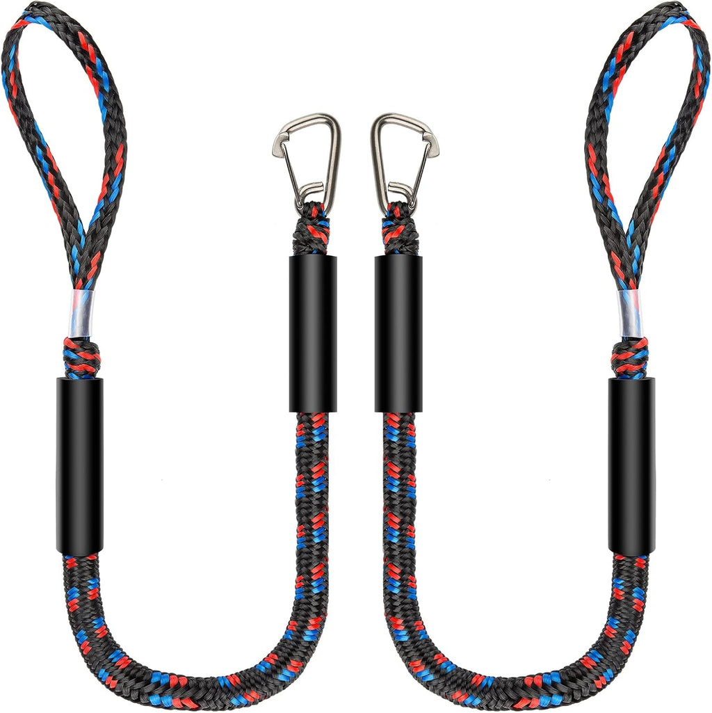 Boat Bungee Dock Lines with 316 Stainless Clips - Shock-Absorbing Jet Ski Dock Line, PWC Accessories, Boat Mooring Line/Tie Downs for Bass Boat, Fishing Pontoon, Dinghy - 4Feet