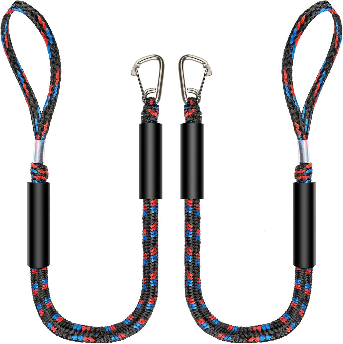 Boat Bungee Dock Lines with 316 Stainless Clips - Shock-Absorbing Jet Ski Dock Line, PWC Accessories, Boat Mooring Line/Tie Downs for Bass Boat, Fishing Pontoon, Dinghy - 4Feet