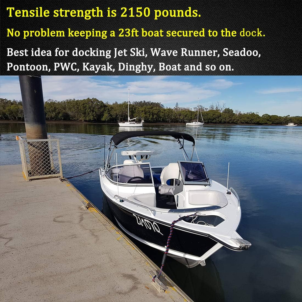 Boat Bungee Dock Lines with 316 Stainless Clips - Shock-Absorbing Jet Ski Dock Line, PWC Accessories, Boat Mooring Line/Tie Downs for Bass Boat, Fishing Pontoon, Dinghy - 4Feet