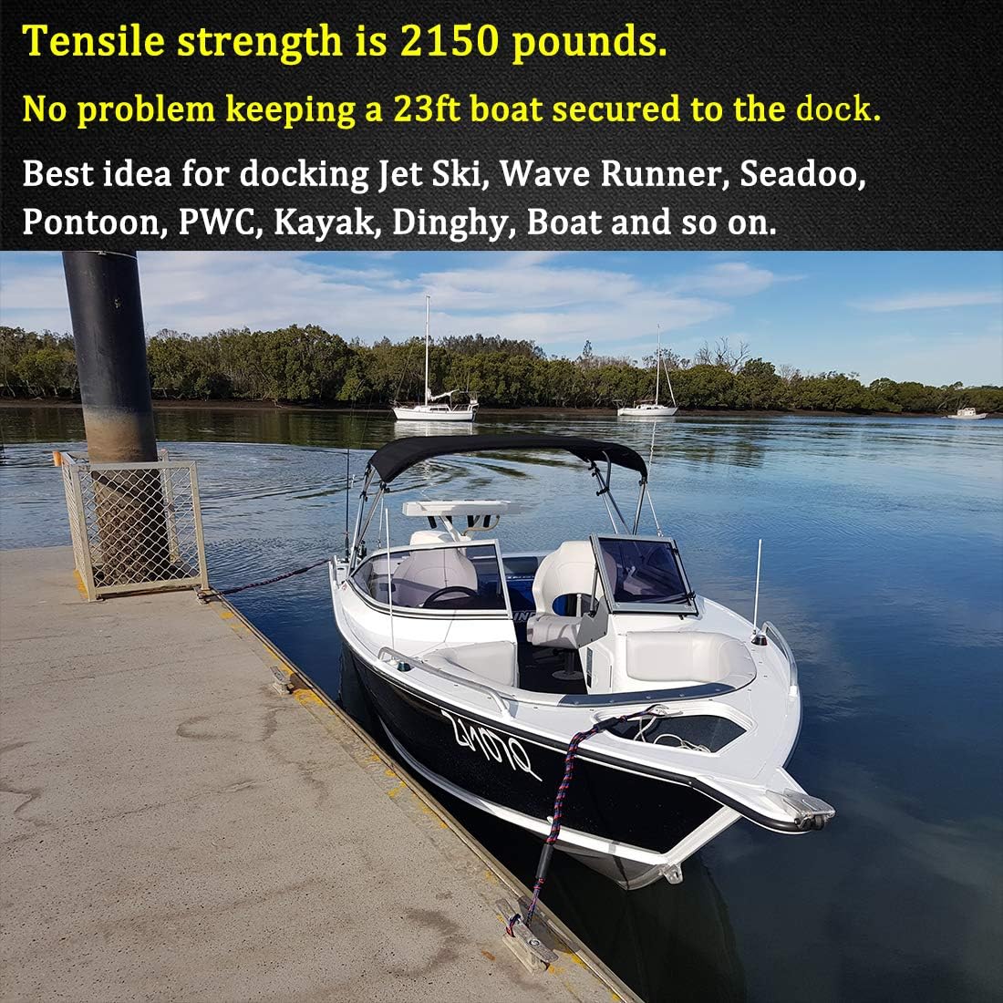 Boat Bungee Dock Lines with 316 Stainless Clips - Shock-Absorbing Jet Ski Dock Line, PWC Accessories, Boat Mooring Line/Tie Downs for Bass Boat, Fishing Pontoon, Dinghy - 4Feet
