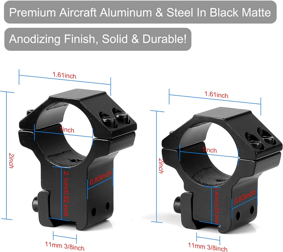 1'' Dovetail Scope Rings, 2 Pack High Profile or Medium Profile 1 Inch Scope Mount Rings for 11mm Dovetail Rails