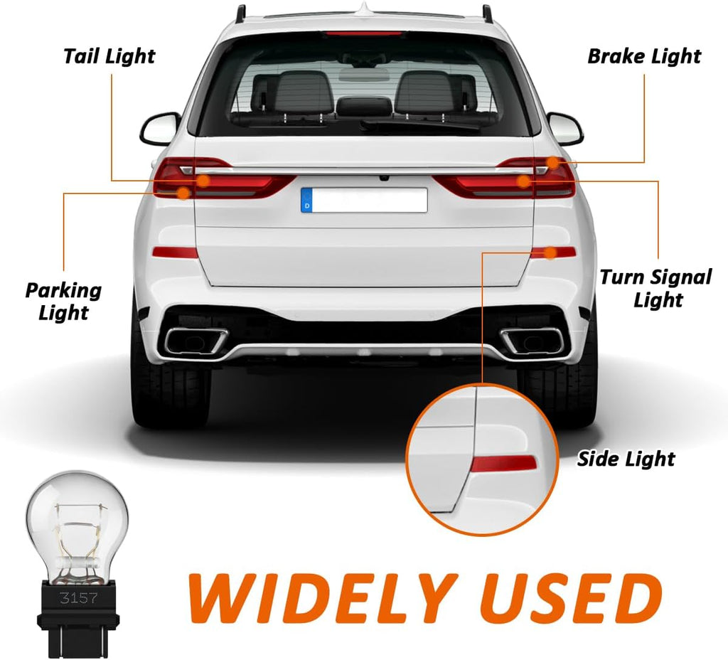 3157 tail/brake light bulb/Turn Signal Bulbs, 12V P27-7W 3000K White, Long Life Miniature Bulb Automotive Brake Lamp Turn signal Lamp, Replacement for Cars,Trucks,SUVs