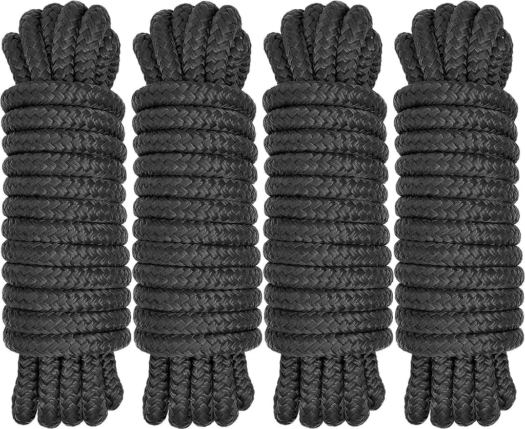 Boat Dock Lines 1/2" x 15' - Double Braided Nylon Boat Ropes for Docking with 12" Loop, Marine-Grade High Strength Boat Lines Dock Rope, Premium Marine Rope Mooring Lines, Easy Handling - 4 Pack,Black