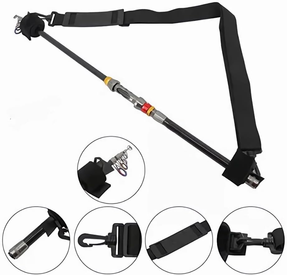 Fishing Rod Carry Strap，Sling Band Adjustable Shoulder Belt Tackle Holder，Nylon (2)