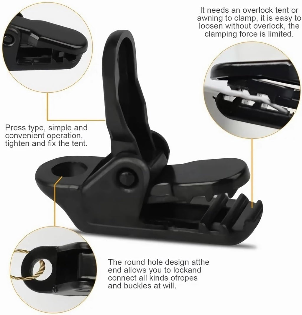 25Pcs Mini Small Camping Tent Tarp Clips, Plastic Crocodile Clip, Windproof Snaps, Awning Clamp for Tarp, Harks - Black