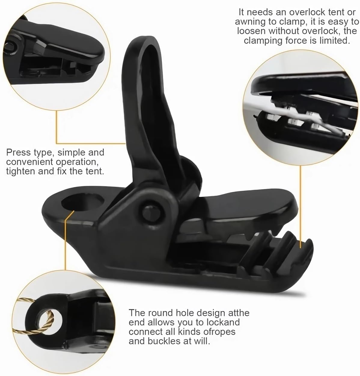 25Pcs Mini Small Camping Tent Tarp Clips, Plastic Crocodile Clip, Windproof Snaps, Awning Clamp for Tarp, Harks - Black