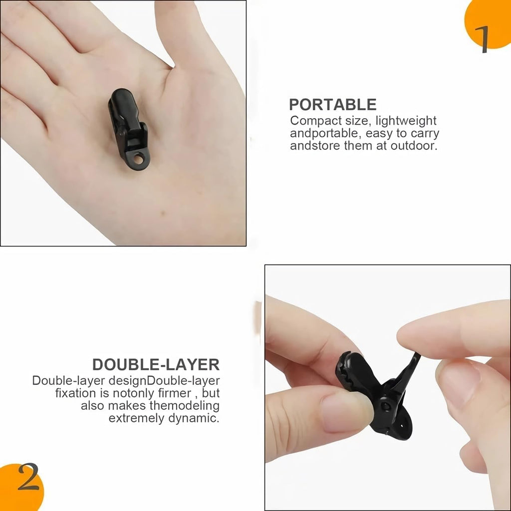 25Pcs Mini Small Camping Tent Tarp Clips, Plastic Crocodile Clip, Windproof Snaps, Awning Clamp for Tarp, Harks - Black