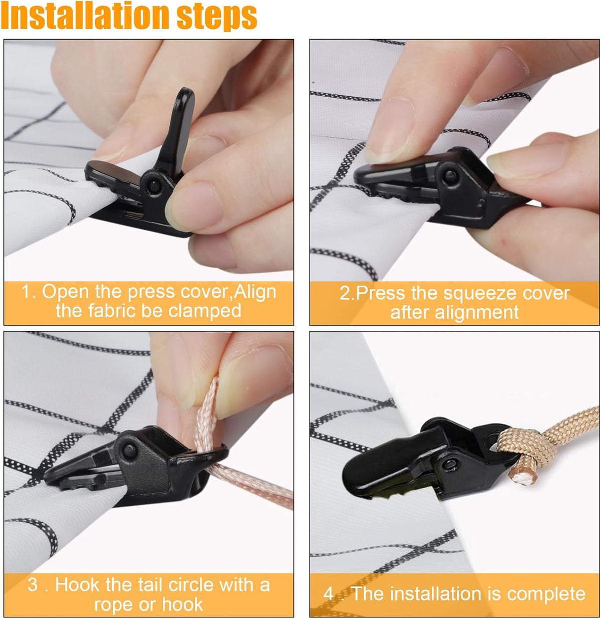 25Pcs Mini Small Camping Tent Tarp Clips, Plastic Crocodile Clip, Windproof Snaps, Awning Clamp for Tarp, Harks - Black