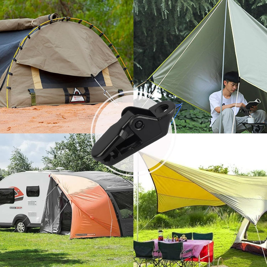 25Pcs Mini Small Camping Tent Tarp Clips, Plastic Crocodile Clip, Windproof Snaps, Awning Clamp for Tarp, Harks - Black