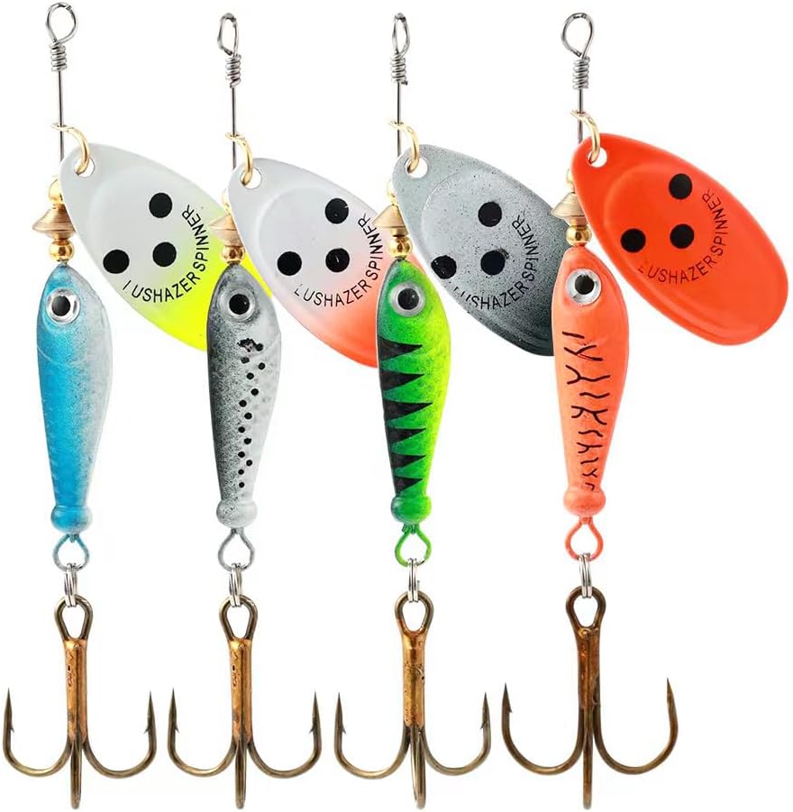 4Pcs Fishing Lure Spinner Baits, Bait Bionic Hard Baits,Metal Rotating Sequin baits for Bass, Trout, Walleye, Northern Pike and Salmon (0.53oz)