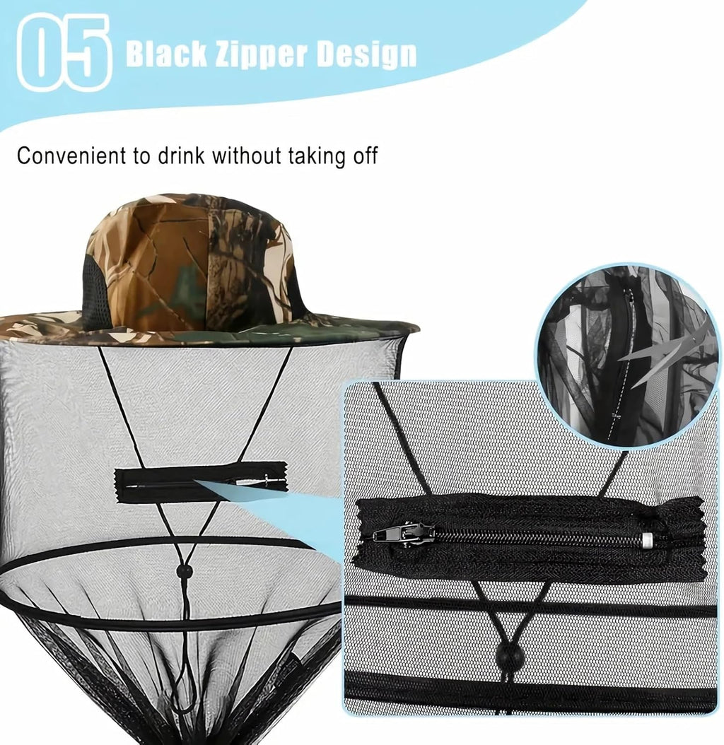 1Pack Anti-Mosquito Mesh Fishing Cap, Mosquito Head Net Hat with Removable Hidden Netting，for Outdoor Hiking Gardening Beekeeping
